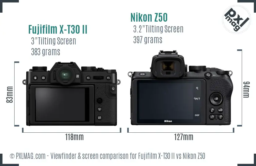 Fujifilm X-T30 II vs Nikon Z50 Screen and Viewfinder comparison