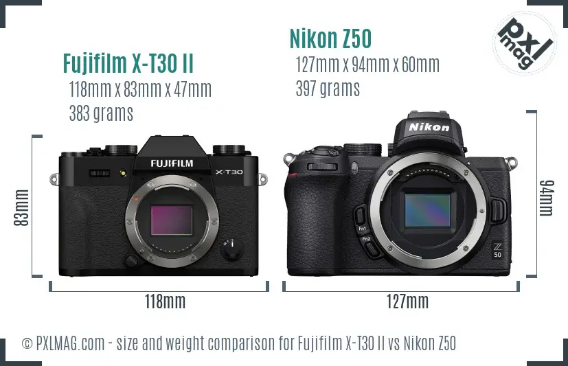 Fujifilm X-T30 II vs Nikon Z50 size comparison