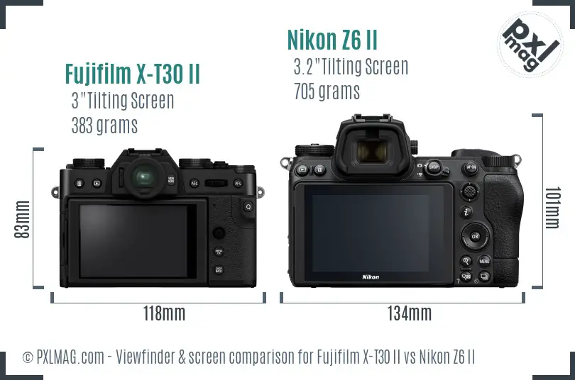 Fujifilm X-T30 II vs Nikon Z6 II Screen and Viewfinder comparison