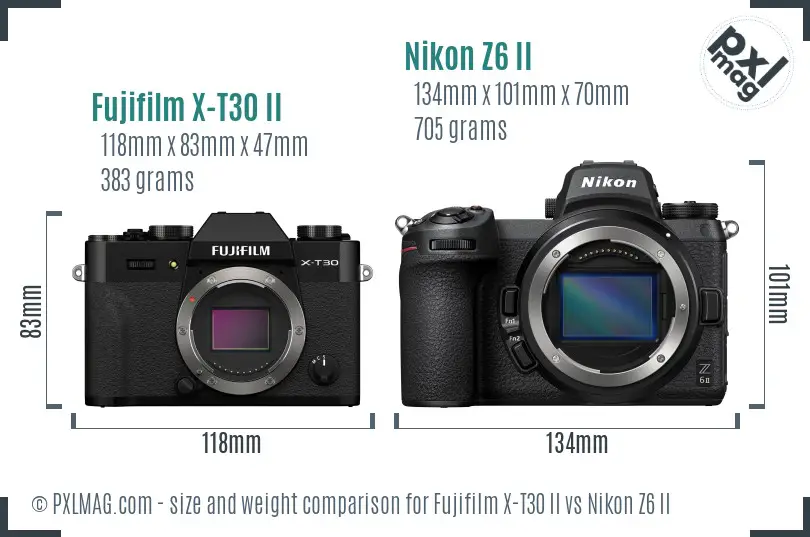 Fujifilm X-T30 II vs Nikon Z6 II size comparison
