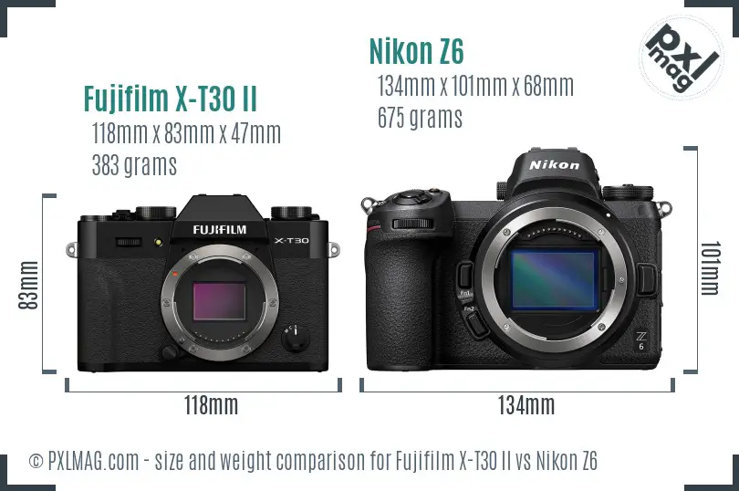 Fujifilm X-T30 II vs Nikon Z6 size comparison