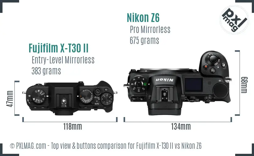 Fujifilm X-T30 II vs Nikon Z6 top view buttons comparison