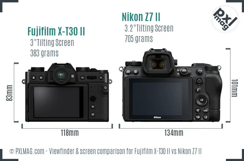 Fujifilm X-T30 II vs Nikon Z7 II Screen and Viewfinder comparison