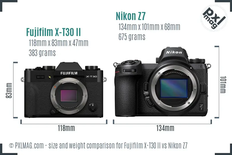Fujifilm X-T30 II vs Nikon Z7 size comparison Fujifilm X-T30 II vs Nikon Z7 size comparison