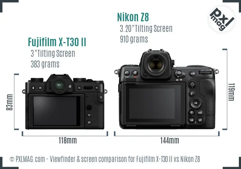 Fujifilm X-T30 II vs Nikon Z8 Screen and Viewfinder comparison