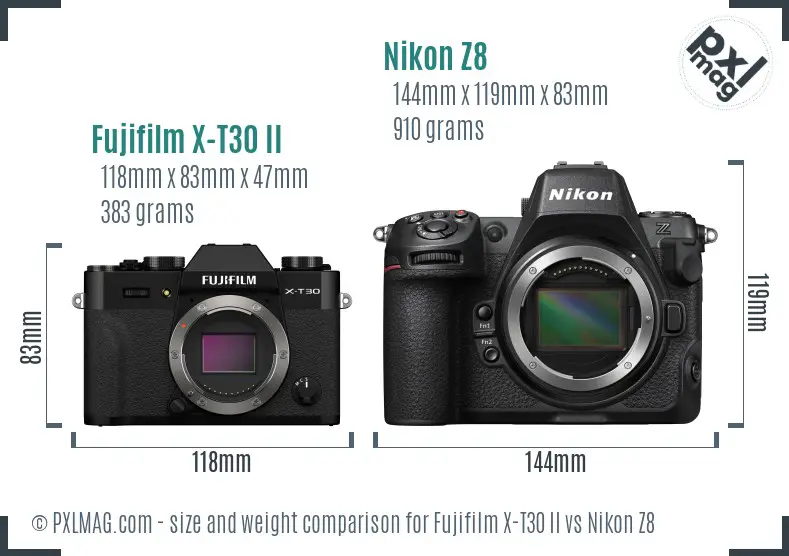 Fujifilm X-T30 II vs Nikon Z8 size comparison