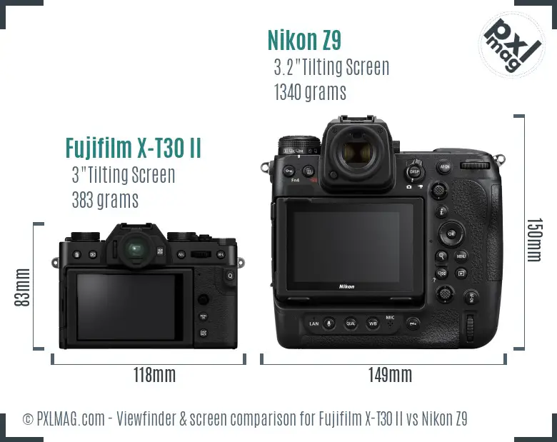 Fujifilm X-T30 II vs Nikon Z9 Screen and Viewfinder comparison