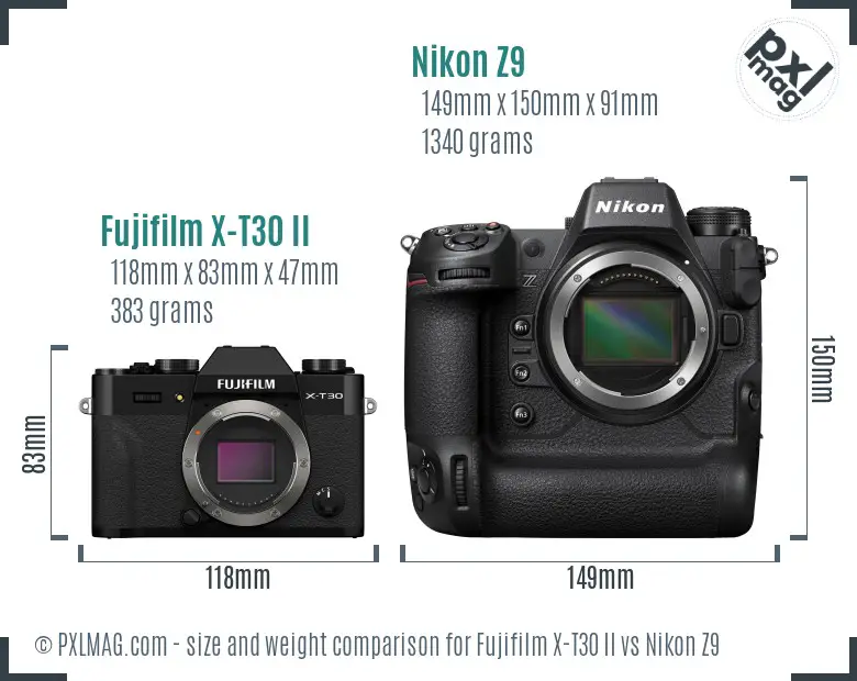 Fujifilm X-T30 II vs Nikon Z9 size comparison