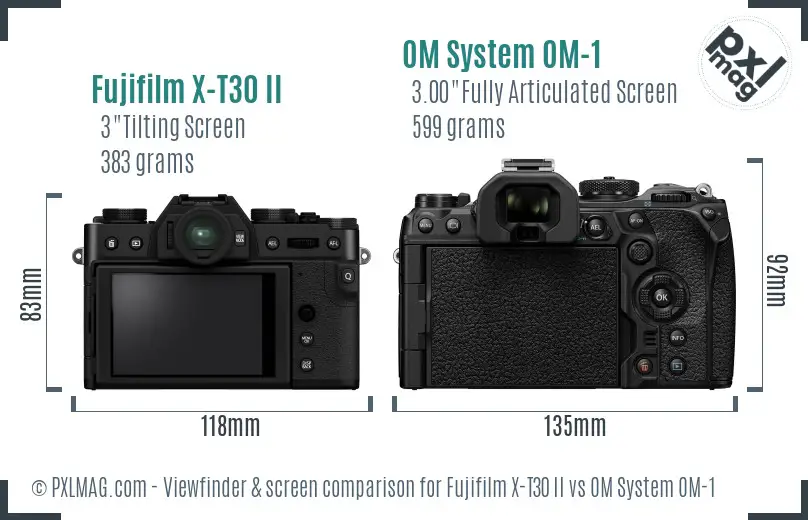 Fujifilm X-T30 II vs OM System OM-1 Screen and Viewfinder comparison Fujifilm X-T30 II vs OM System OM-1 Screen and Viewfinder comparison