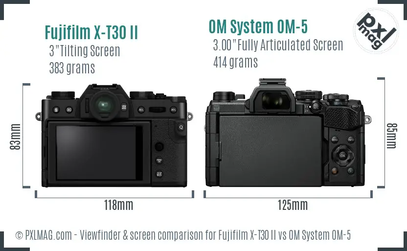 Fujifilm X-T30 II vs OM System OM-5 Screen and Viewfinder comparison
