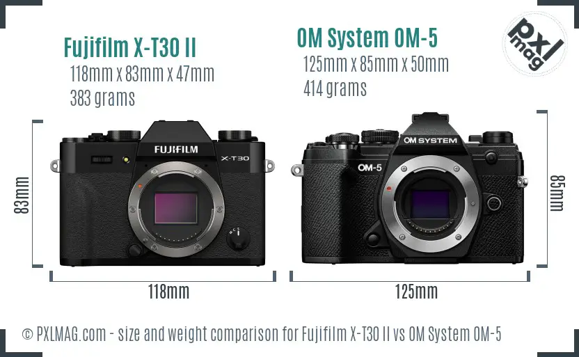 Fujifilm X-T30 II vs OM System OM-5 size comparison