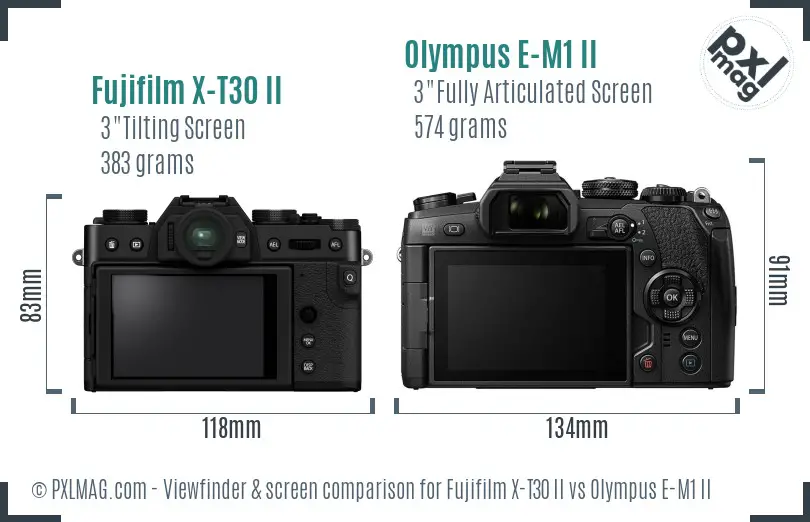Fujifilm X-T30 II vs Olympus E-M1 II Screen and Viewfinder comparison