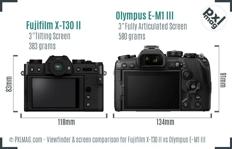 Fujifilm X-T30 II vs Olympus E-M1 III Screen and Viewfinder comparison