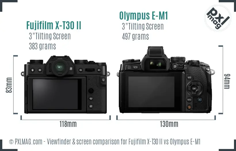 Fujifilm X-T30 II vs Olympus E-M1 Screen and Viewfinder comparison