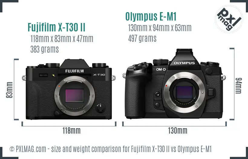 Fujifilm X-T30 II vs Olympus E-M1 size comparison