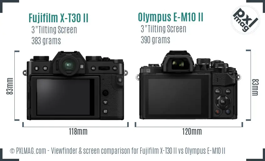 Fujifilm X-T30 II vs Olympus E-M10 II Screen and Viewfinder comparison