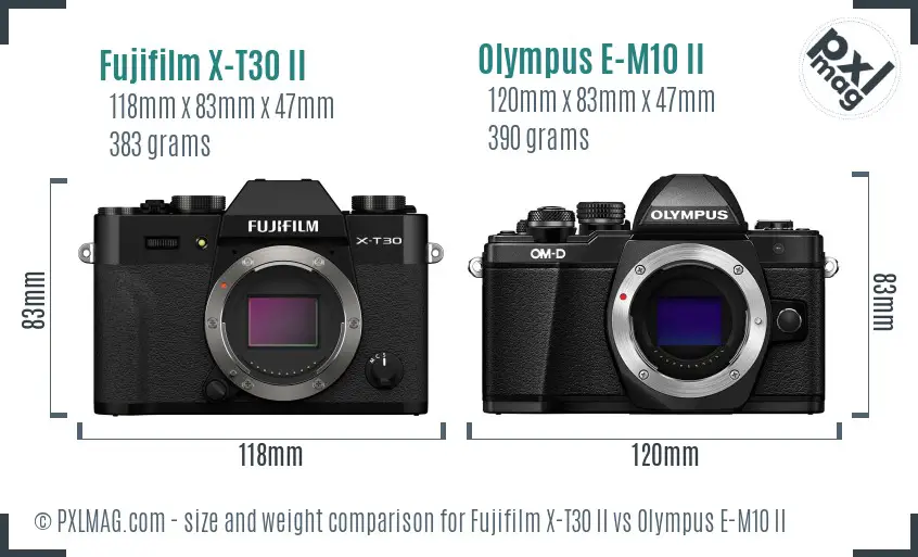 Fujifilm X-T30 II vs Olympus E-M10 II size comparison
