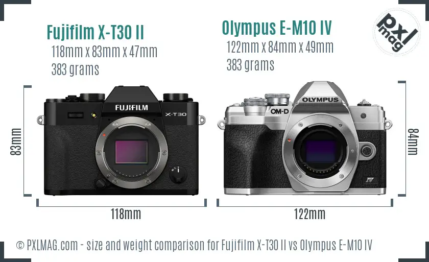 Fujifilm X-T30 II vs Olympus E-M10 IV size comparison