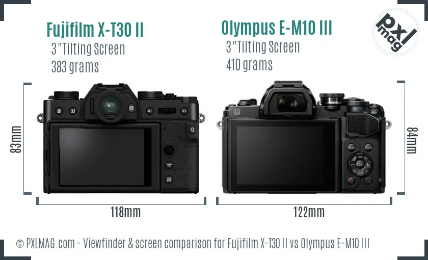 Fujifilm X-T30 II vs Olympus E-M10 III Screen and Viewfinder comparison
