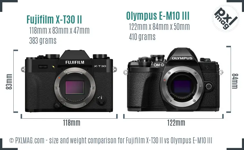 Fujifilm X-T30 II vs Olympus E-M10 III size comparison