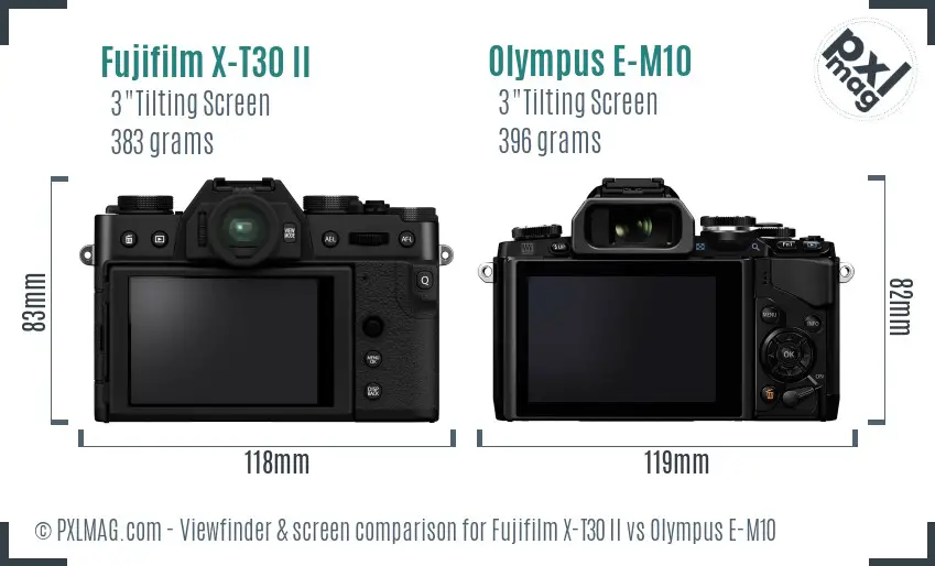 Fujifilm X-T30 II vs Olympus E-M10 Screen and Viewfinder comparison
