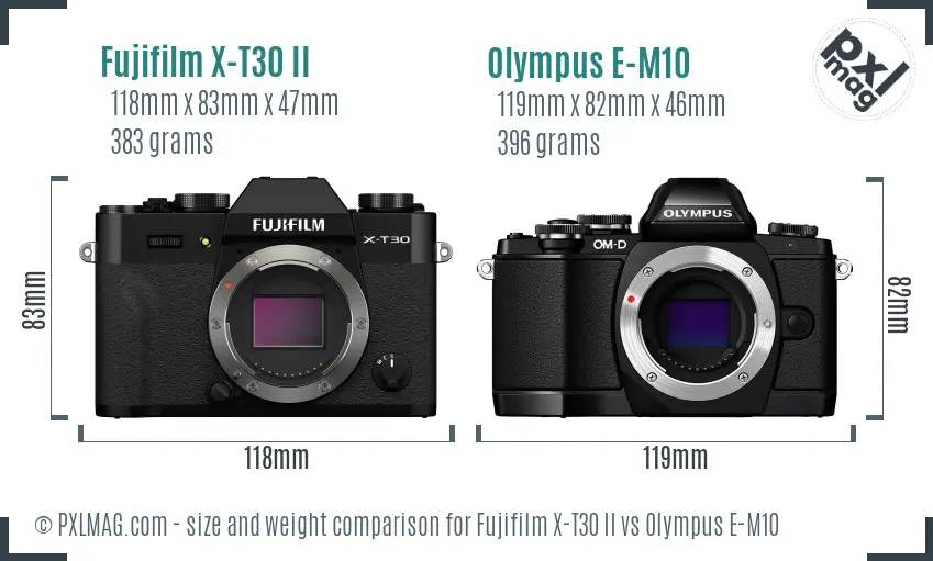 Fujifilm X-T30 II vs Olympus E-M10 size comparison