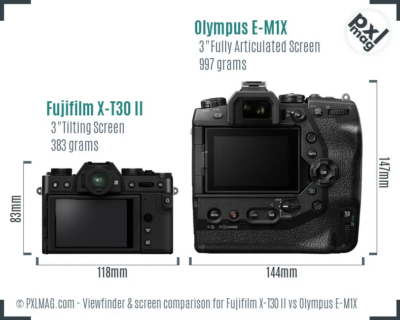 Fujifilm X-T30 II vs Olympus E-M1X Screen and Viewfinder comparison