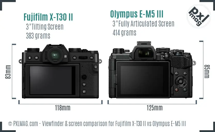 Fujifilm X-T30 II vs Olympus E-M5 III Screen and Viewfinder comparison
