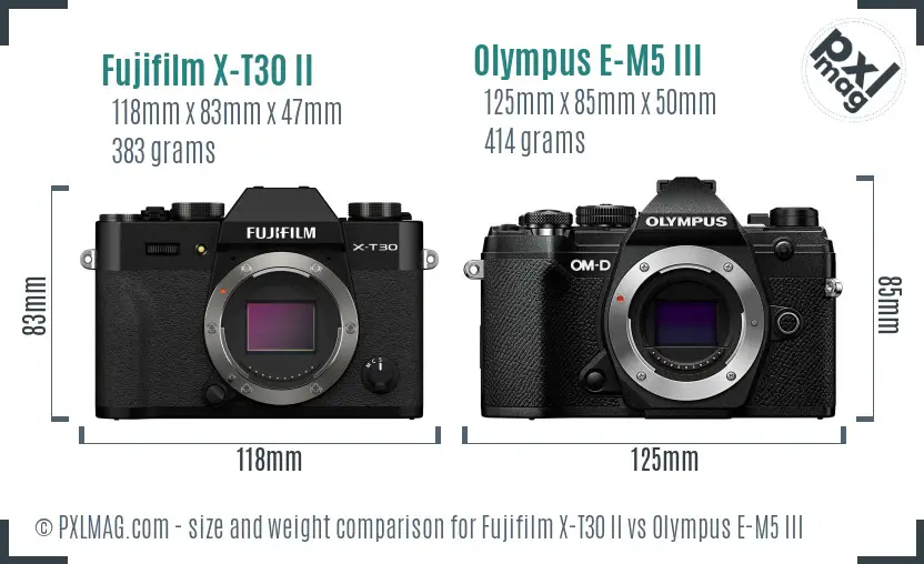 Fujifilm X-T30 II vs Olympus E-M5 III size comparison
