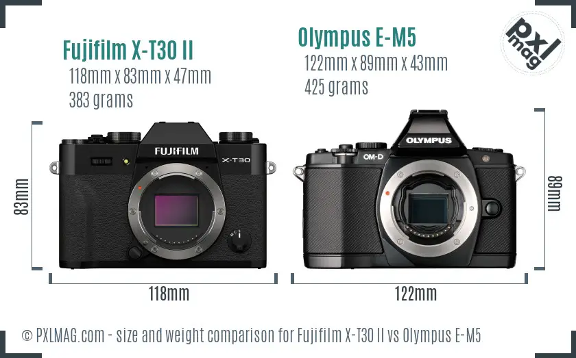 Fujifilm X-T30 II vs Olympus E-M5 size comparison