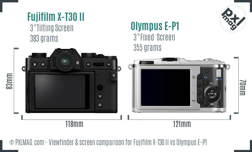 Fujifilm X-T30 II vs Olympus E-P1 Screen and Viewfinder comparison