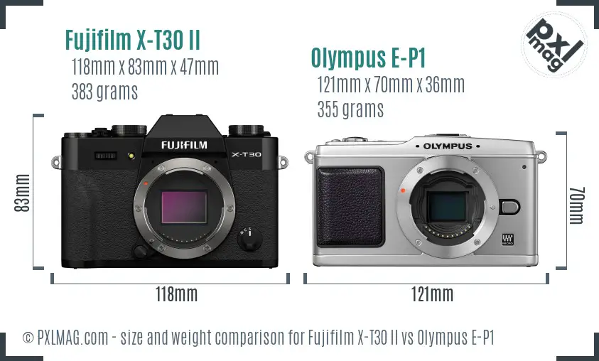 Fujifilm X-T30 II vs Olympus E-P1 size comparison