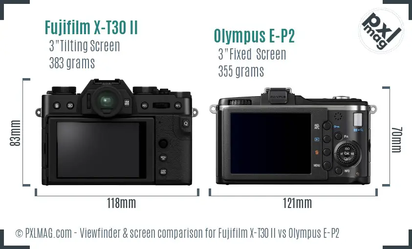 Fujifilm X-T30 II vs Olympus E-P2 Screen and Viewfinder comparison