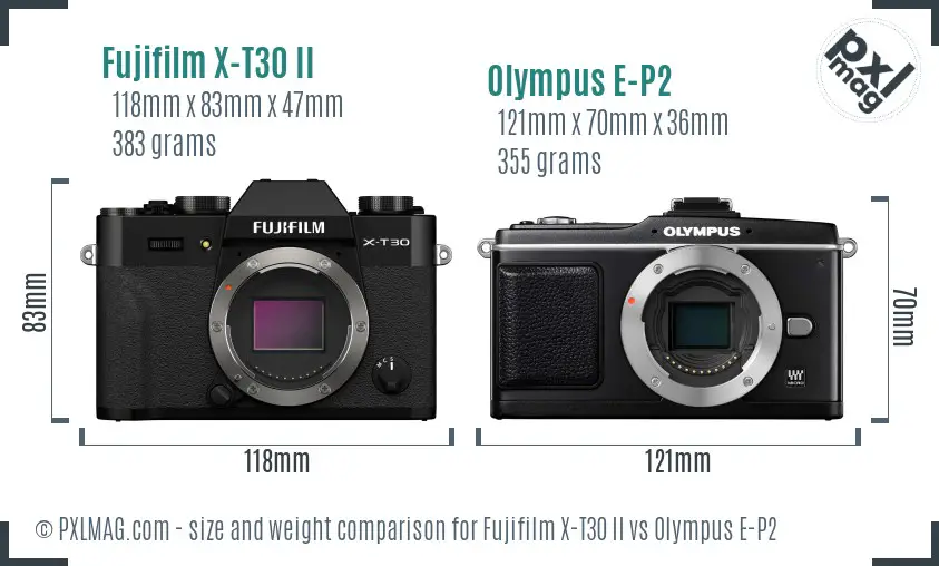 Fujifilm X-T30 II vs Olympus E-P2 size comparison