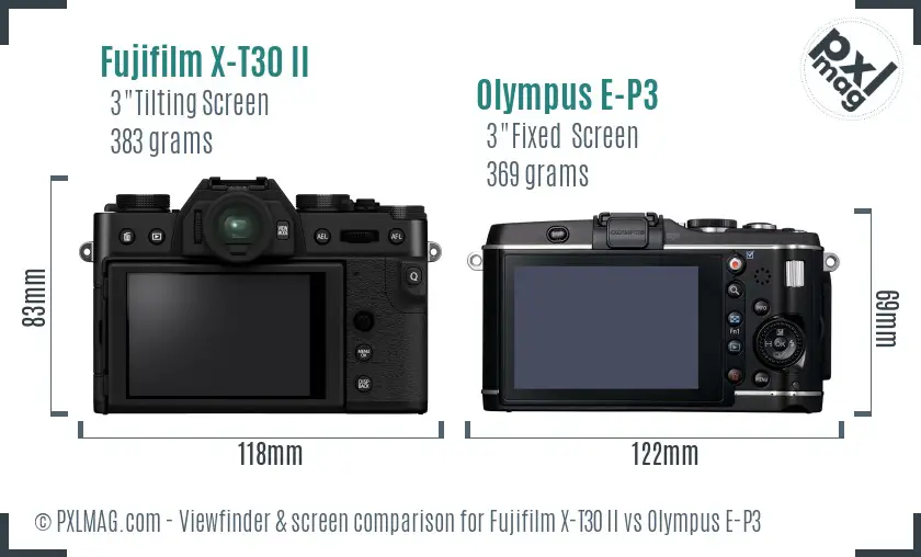 Fujifilm X-T30 II vs Olympus E-P3 Screen and Viewfinder comparison