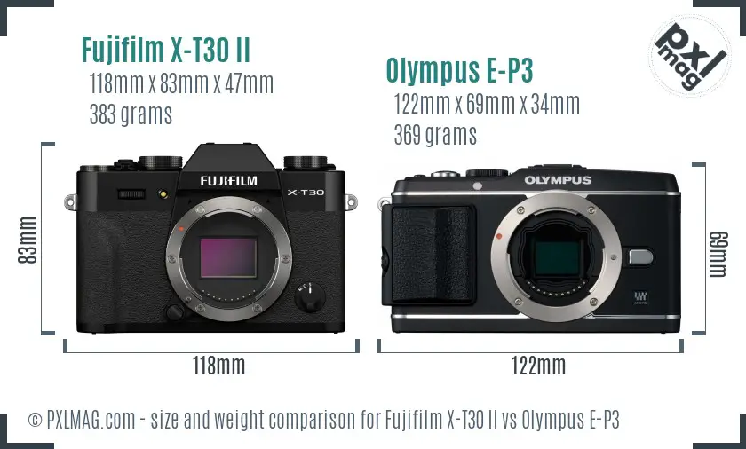 Fujifilm X-T30 II vs Olympus E-P3 size comparison
