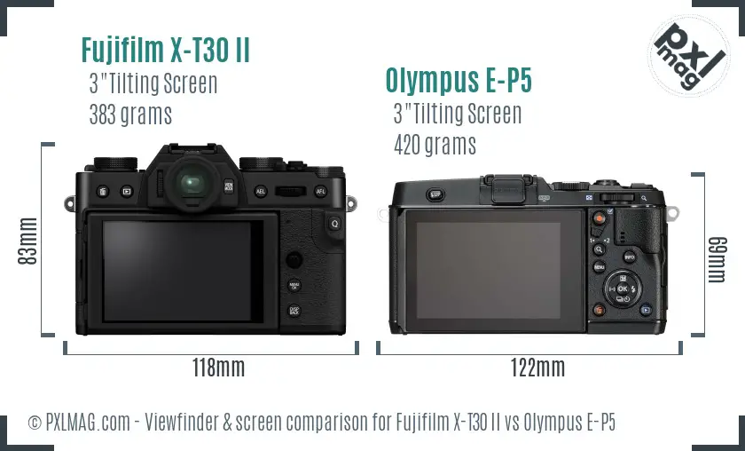Fujifilm X-T30 II vs Olympus E-P5 Screen and Viewfinder comparison