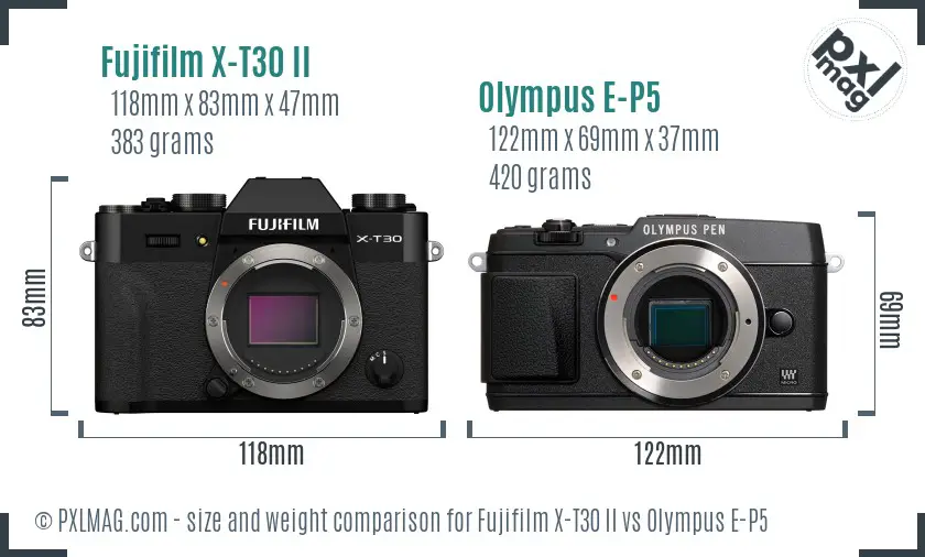 Fujifilm X-T30 II vs Olympus E-P5 size comparison