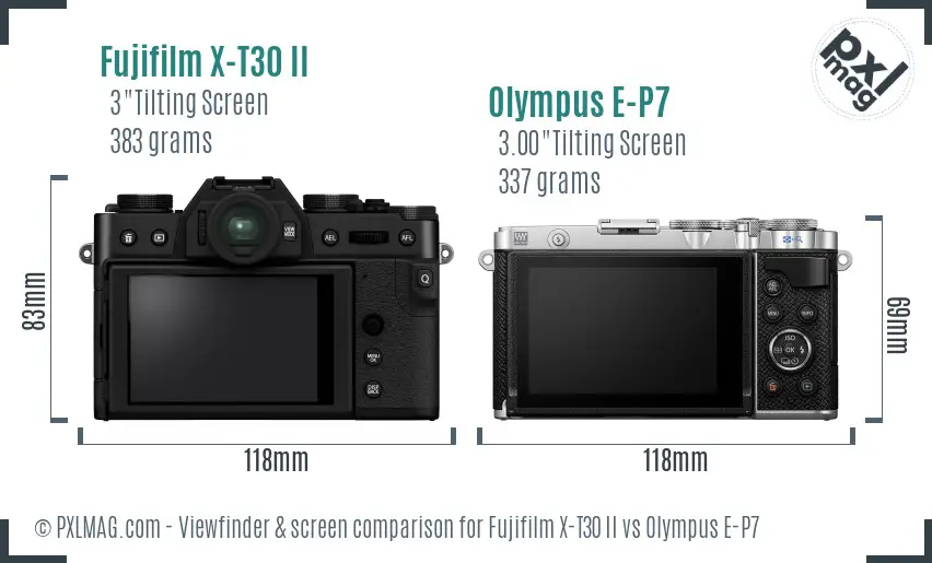 Fujifilm X-T30 II vs Olympus E-P7 Screen and Viewfinder comparison