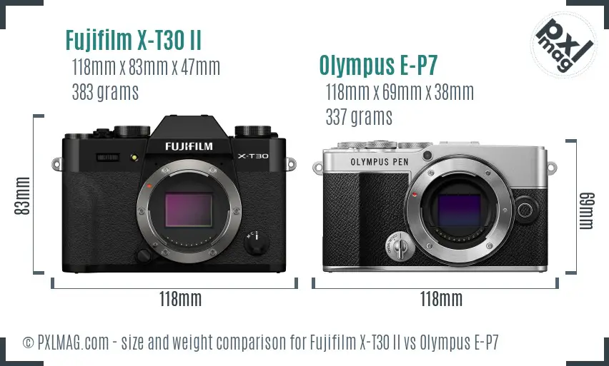Fujifilm X-T30 II vs Olympus E-P7 size comparison