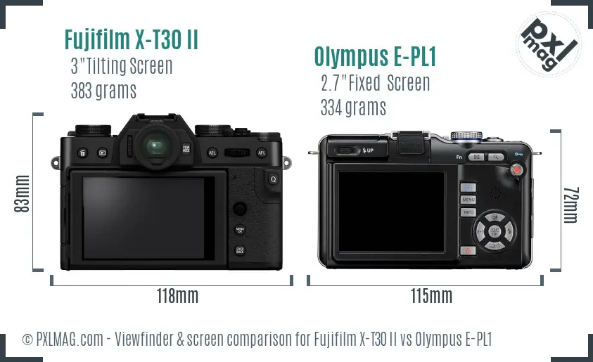 Fujifilm X-T30 II vs Olympus E-PL1 Screen and Viewfinder comparison