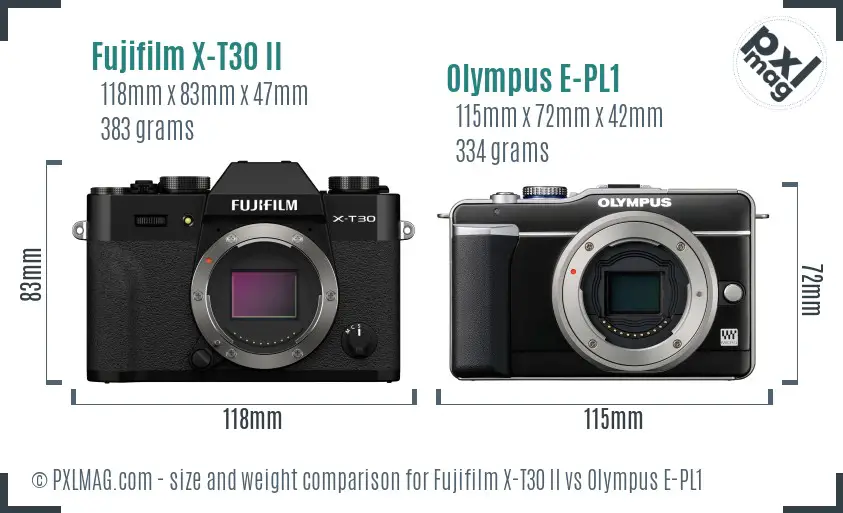 Fujifilm X-T30 II vs Olympus E-PL1 size comparison