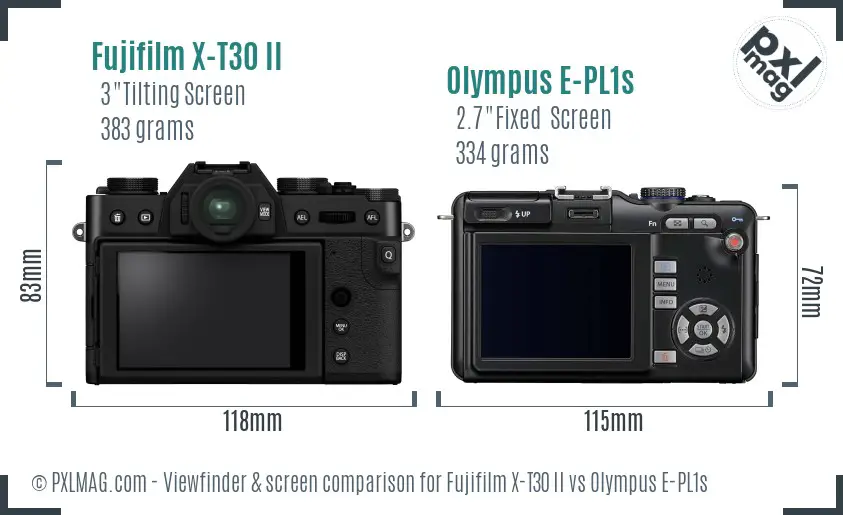 Fujifilm X-T30 II vs Olympus E-PL1s Screen and Viewfinder comparison