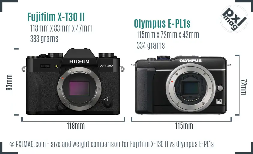 Fujifilm X-T30 II vs Olympus E-PL1s size comparison