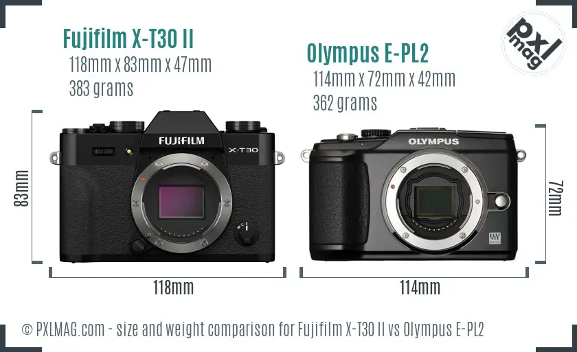 Fujifilm X-T30 II vs Olympus E-PL2 size comparison