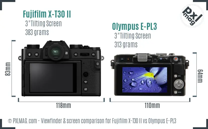 Fujifilm X-T30 II vs Olympus E-PL3 Screen and Viewfinder comparison