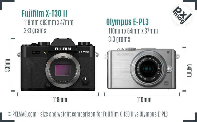 Fujifilm X-T30 II vs Olympus E-PL3 size comparison