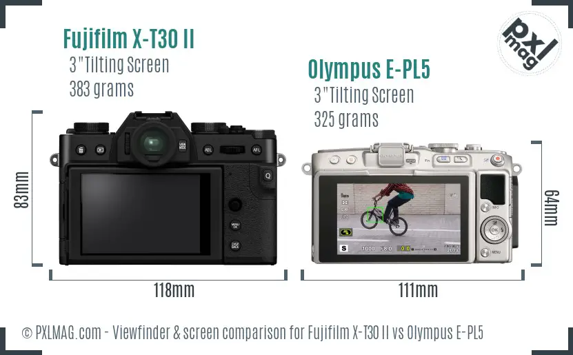 Fujifilm X-T30 II vs Olympus E-PL5 Screen and Viewfinder comparison