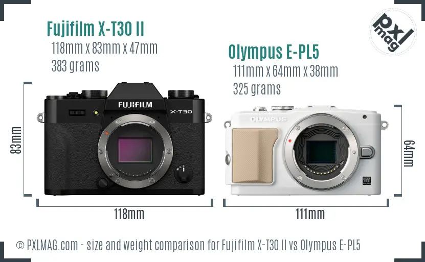 Fujifilm X-T30 II vs Olympus E-PL5 size comparison