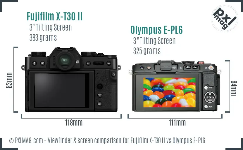 Fujifilm X-T30 II vs Olympus E-PL6 Screen and Viewfinder comparison